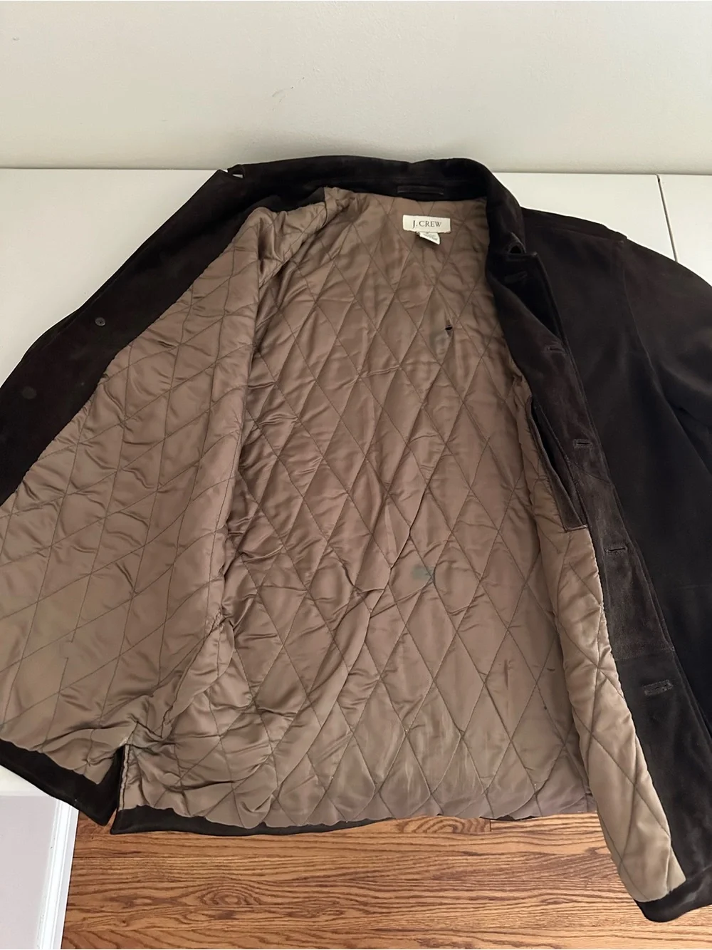 Vtg J.Crew Brown Suede Leather Jacket M Quilted Lined Coat 90s Barn Coat Heavy